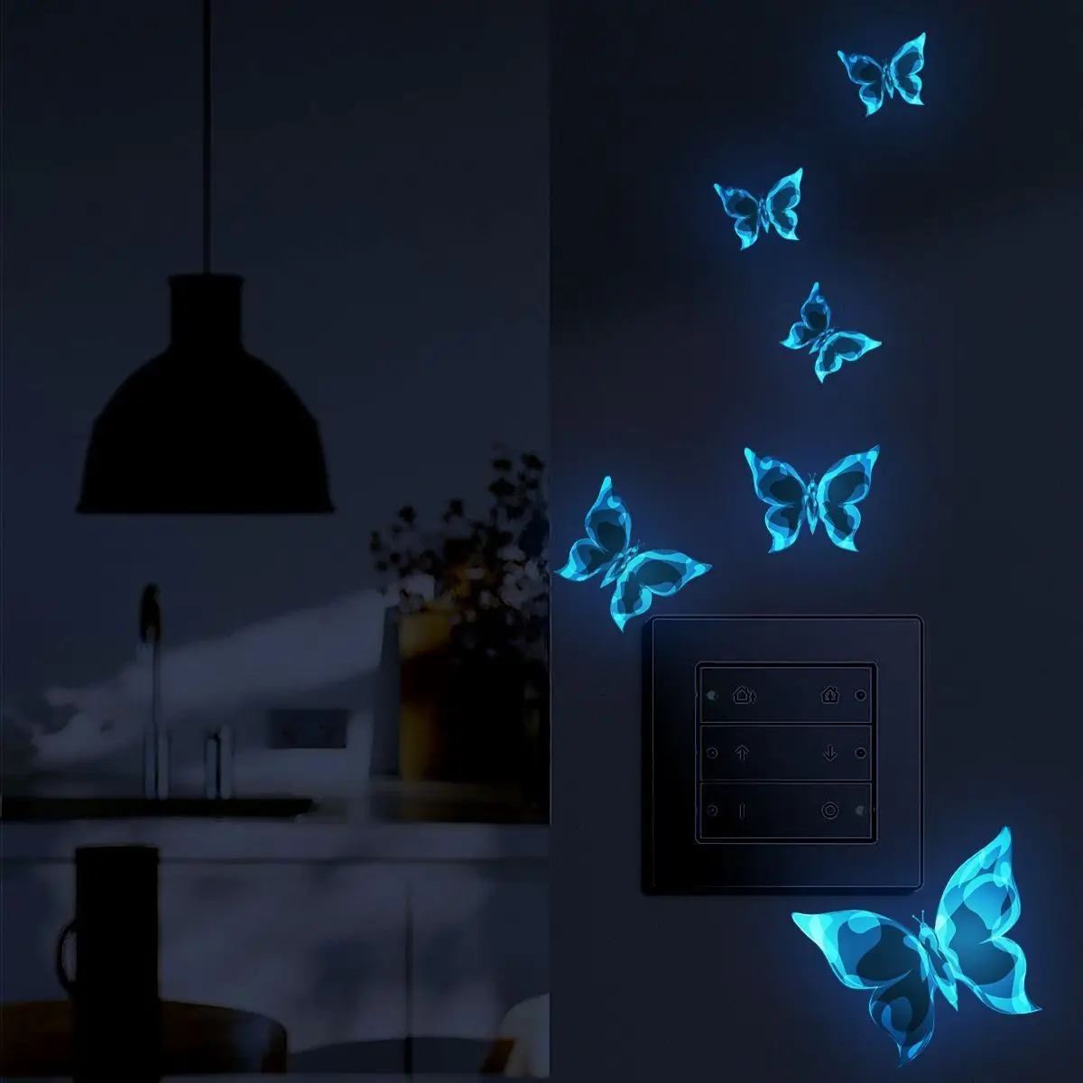6pcs Blue Luminous Small Butterfly Switch Stickers Bedroom Living Room Switch Stickers Decoration