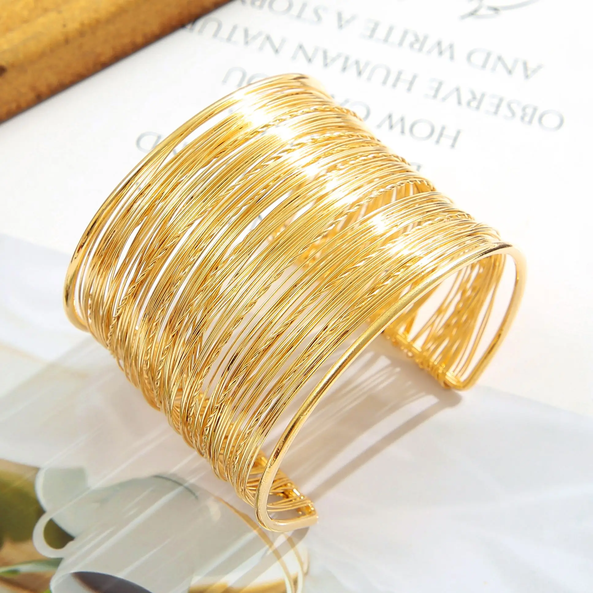 S224752b372864c0f83bf48eef3567cfd7 Metal Style European and American Atmosphere Exaggerated Hip-hop Hemp Thread Gold-color Wire Gold-color Bracelet Mallzona