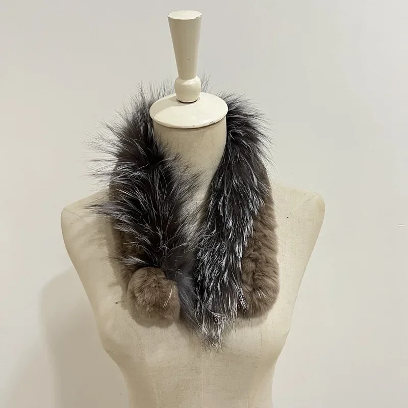 Real Rabbit Fur Collar Scarf Fox Fur Otter Winter Warm Decoration Thick Fashion Luxury Designer Clothing Patchwork Accessories