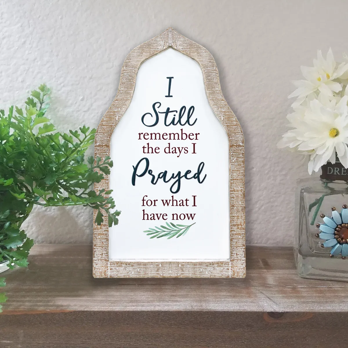 16"X10" Church Shape Prayed Sign Wall Decor Rustic Farmhouse Wood Framed Metal Plaque House Prayer Sign for Christian Home Decor