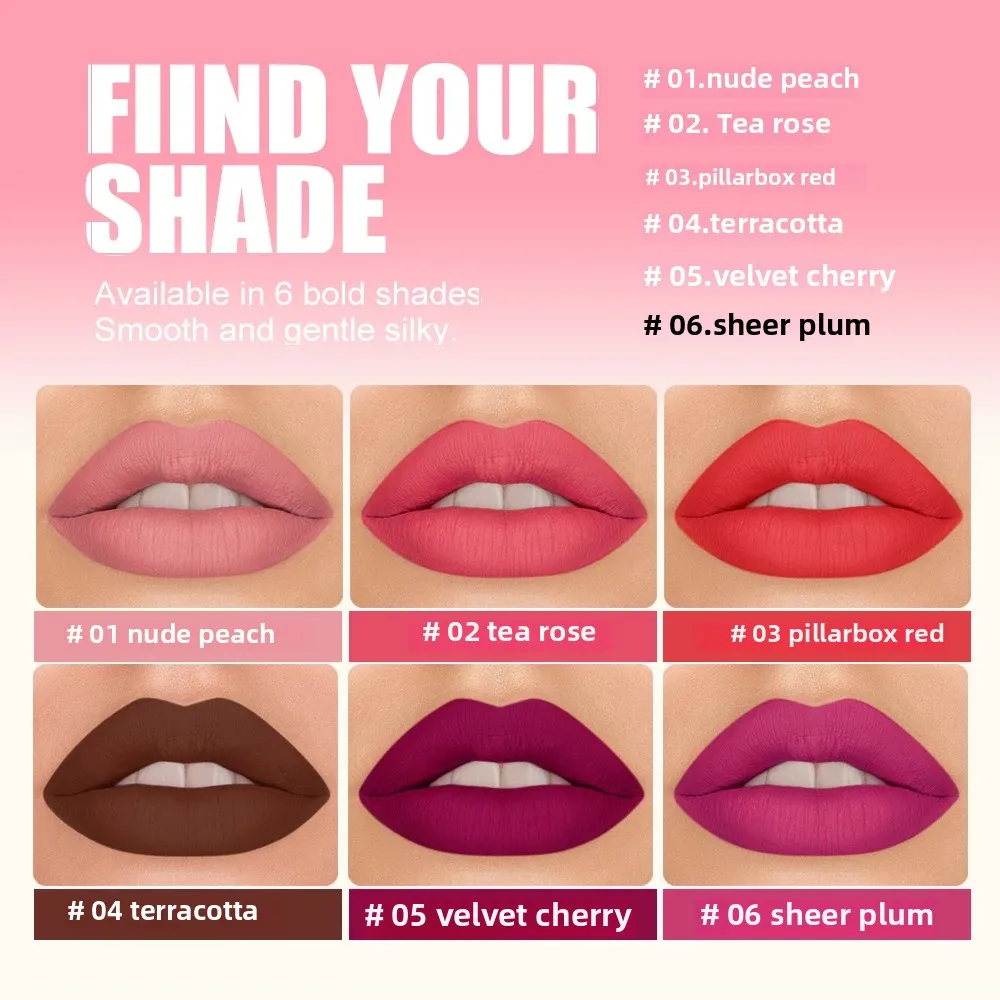 Velvet Matte Lipstick Non Transfer Waterproof Highly Pigmented Longwear Nude Peach Brown Cherry Tones Smooth Lip Makeup_voghion.com