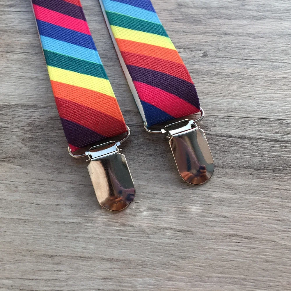Hot Boys Girls Kids Suspenders Rainbow Diagonal Stripes Style Clip-on Braces Adjustable Elastic Y-Back toddle YHH0094