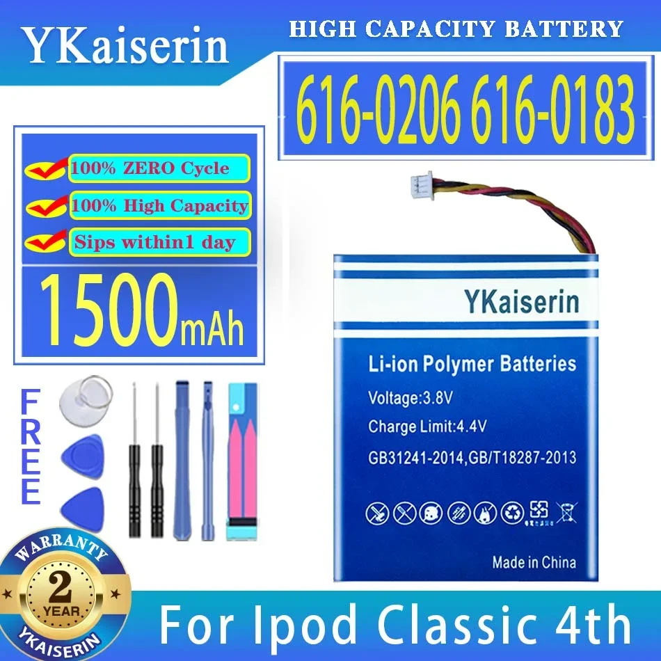 Batteria Ykaiserin 616-0206 616-0183 1500Mah Per Apple Ipod Classic 4Th Gen/Photo U2 A1059 20 40Gb Bateria