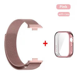 Milanese Magnetic Loop Metal Band with TPU Screen Protector and Case for Huawei Watch Fit 3 (Pink Band Case)