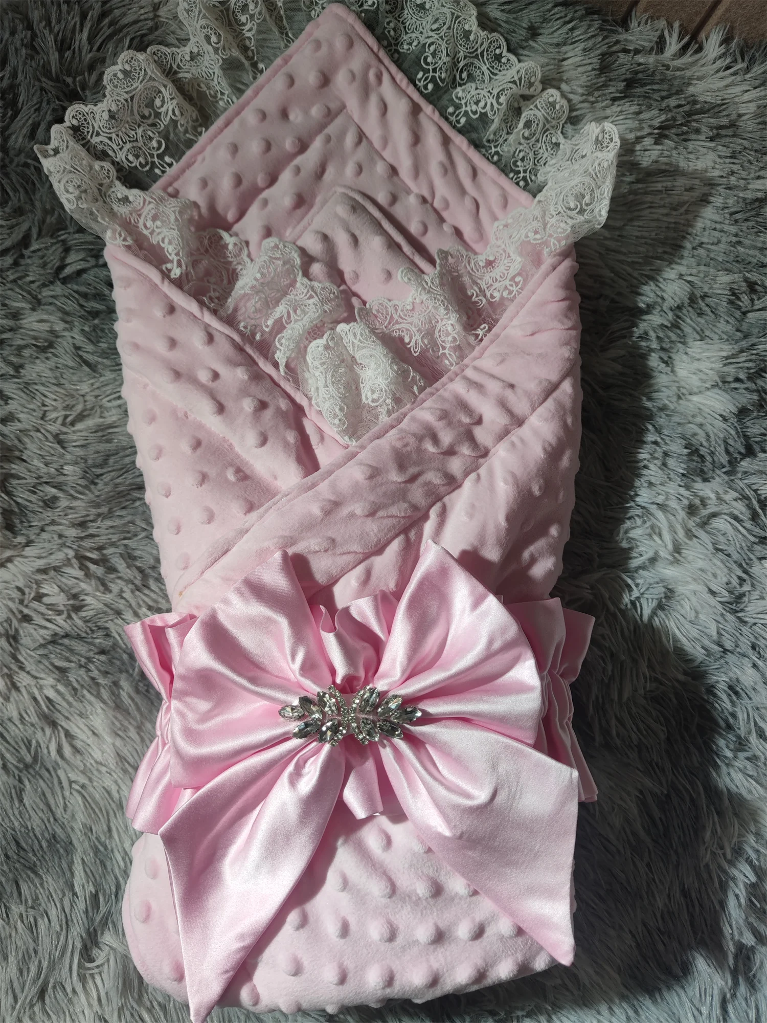 Baby Winter Swaddle Blanket Boys Girls French Lace Essential Receiving Blanket Ultra-Soft Newborn Registry Sleeping Wraps 6
