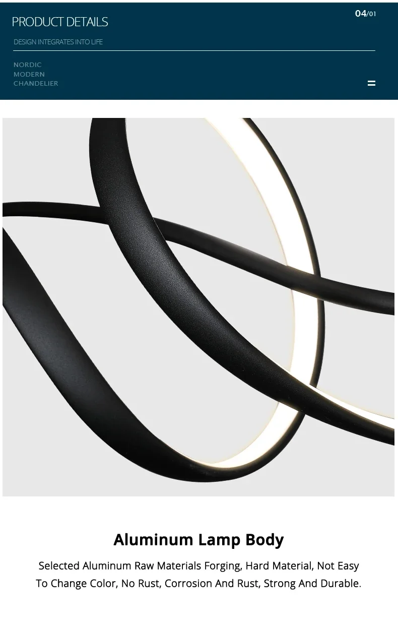 Description Picture 6 of itemNordic Simple Strip LED Chandeliers for Living Dining Room Table Center Pendant Lamp Residential Interior Decor Lighting Fixture