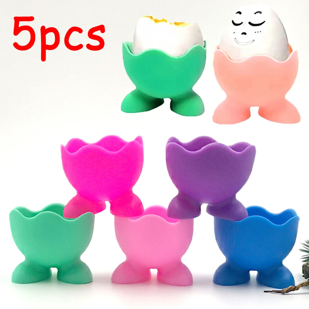

5 Pcs Silicone Egg Cup Colorful Soft Silicone Egg Cup Boiled Egg Serving Cup Egg Tray Egg Holders Stands Kitchen Tools Gadgets