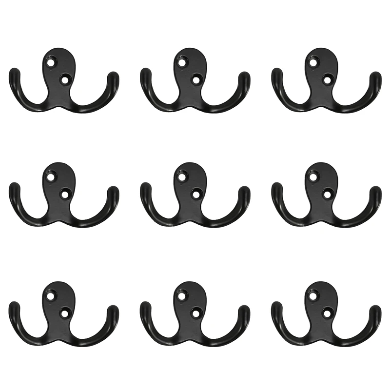 

10 Pcs Heavy Duty Double Prong Coat Hooks Wall Mounted With 20 Screws Retro Double Robe Hooks Utility Hooks For Coat Scarf Bag T