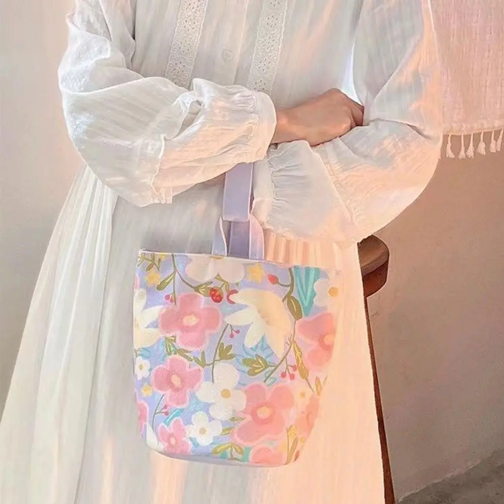 

Large Capacity Fresh Flower Bucket Bag Casual Tote Bag Korean Style Mummy Bag Shopping Bags Lunch Bag Canvas Handbag Women