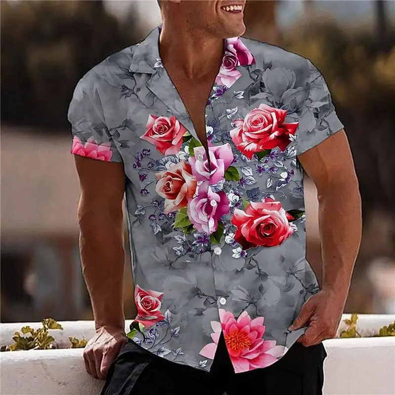 

2022 Floral Shirts For Men 3d Print Men's Hawaiian Tropical Shirt Beach Short Sleeve Fashion Tops Tee Shirt Homme Blouse Camisa