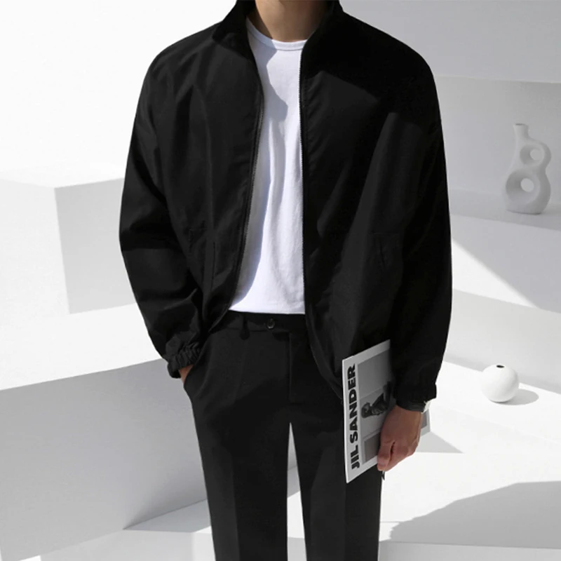 

Fashion Stand Collar Men Jacket Loose Temperament Man Long Sleeve Cardigan Solid Outerwear Casual Handsome Men's Clothing 2022