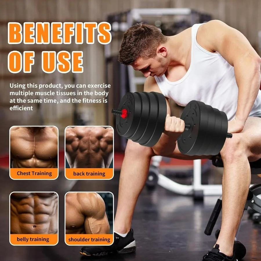 Adjustable Dumbbell Set 25LB, Changeable Dumbbell Set with Connecting Rod 4 in1 Dumbbells Set Used as Barbell, Kettlebells, Push