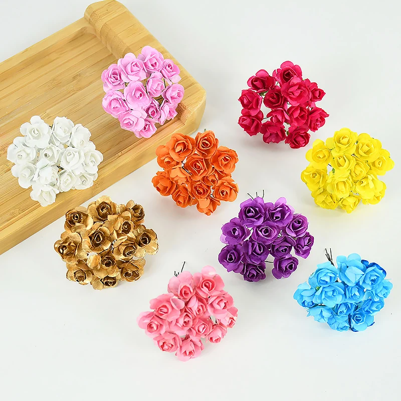 144/288 stücke 2cm Mini Papier Rose künstliche Blume für Hochzeits feier Dekoration handgemachte DIY Kranz Scrap booking Handwerk gefälschte Blume – Detail 18