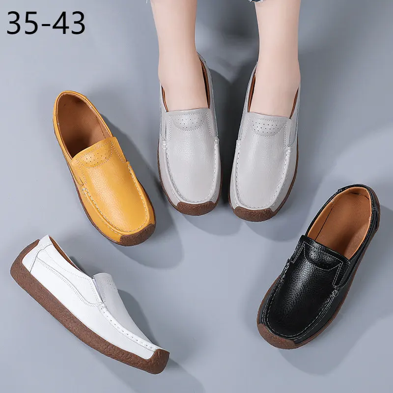 

41 42 43 Plus Big Over Large Size Single Shoes Women's Flat Heel Women's Shoes Cowhide Stray Snail Shoes Casual Mother's Shoes