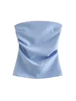 Strapless Draped Bustier Tops for Women, Straight Neck, Back Zipper, Female Camis, Fashion - Image 2