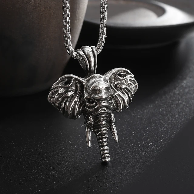 Retro Animal Mammoth Tribal Ethnic Necklace Elephant Stone Pendant Retro Personality Punk Trend Jewelry Pendant Gift