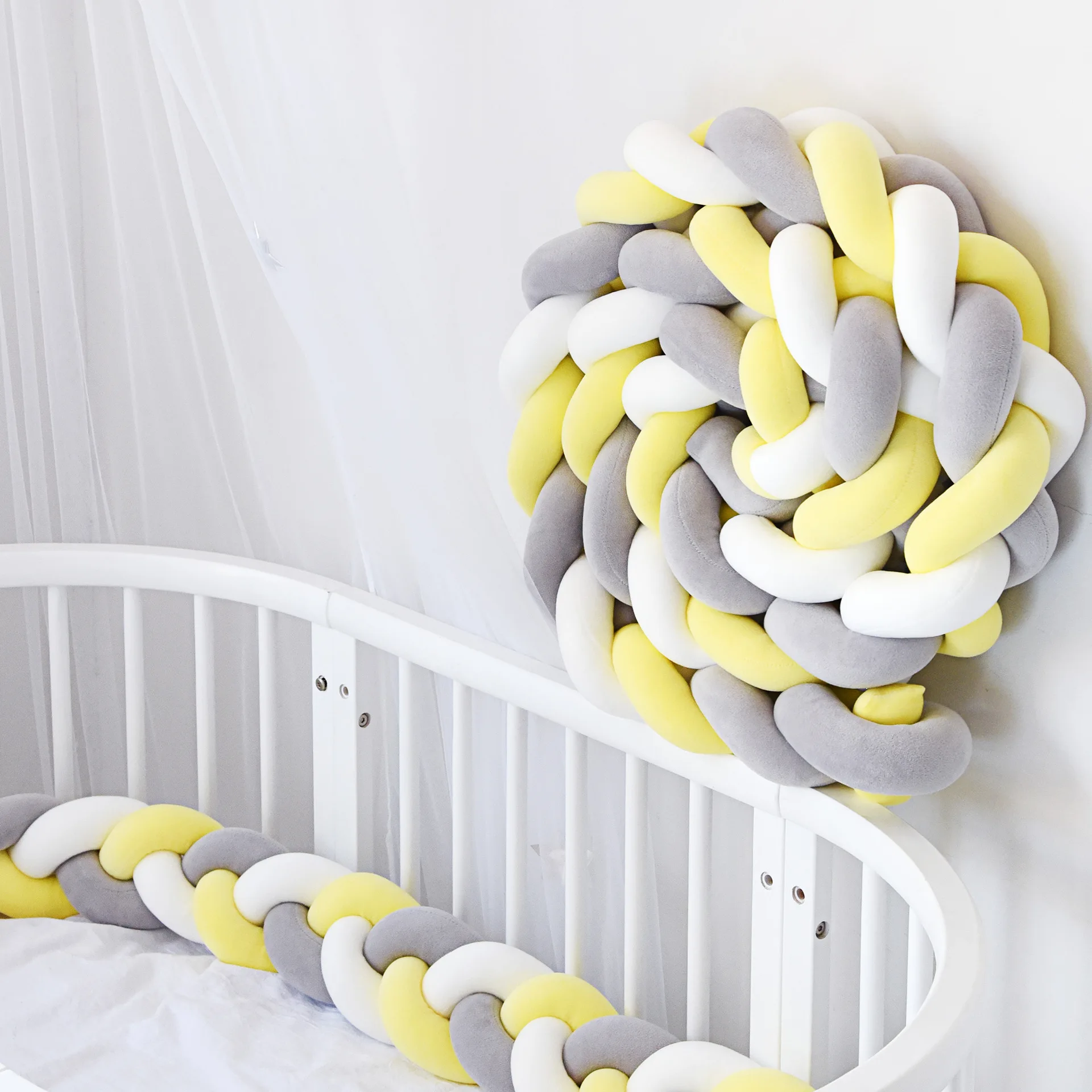 

Baby Bed Bumper Infant Baby Cradle Pillow Cushion Braid Knot Bumper Crib Bumper Protector Room Decor Baby Bedding Accessories 1M