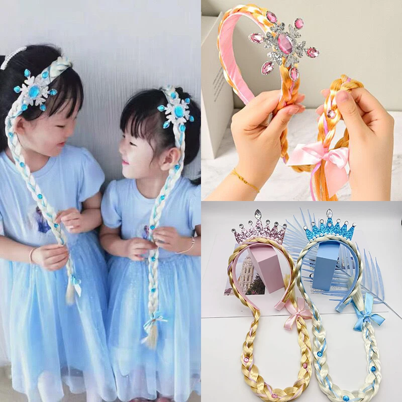 2 Parrucche Principessa Rapunzel Per Bambina - Trecce Lunghe Con Fascia, Rosa E Blu - Foto 7