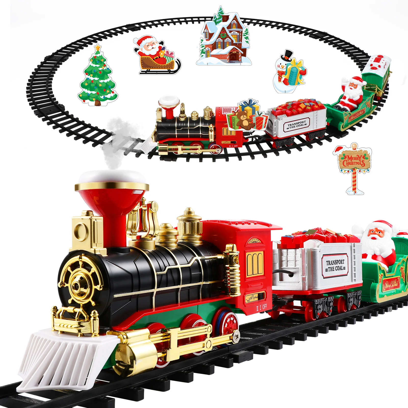 

Toyvian Christmas Train Set Electric Train Toy with Sound Light Railway Tracks for Kids Gift Under The Christmas Tree Railroad