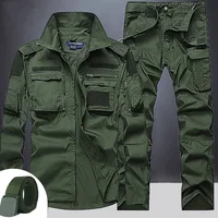Summer Tactical Sets Mens Outdoor Breathable Multiple Pockets Combat Training  Long Sleeve Shirts Cargo Pants Suits Male 1