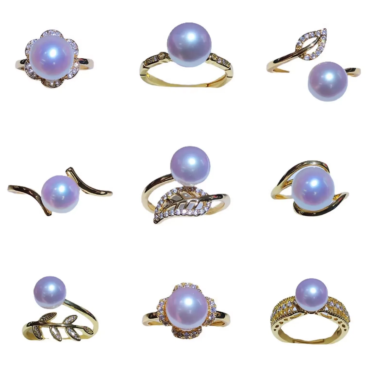 

High quality electroplated 18K golden ring for women fashion imitation pearl adjustable wedding ring for female accessories