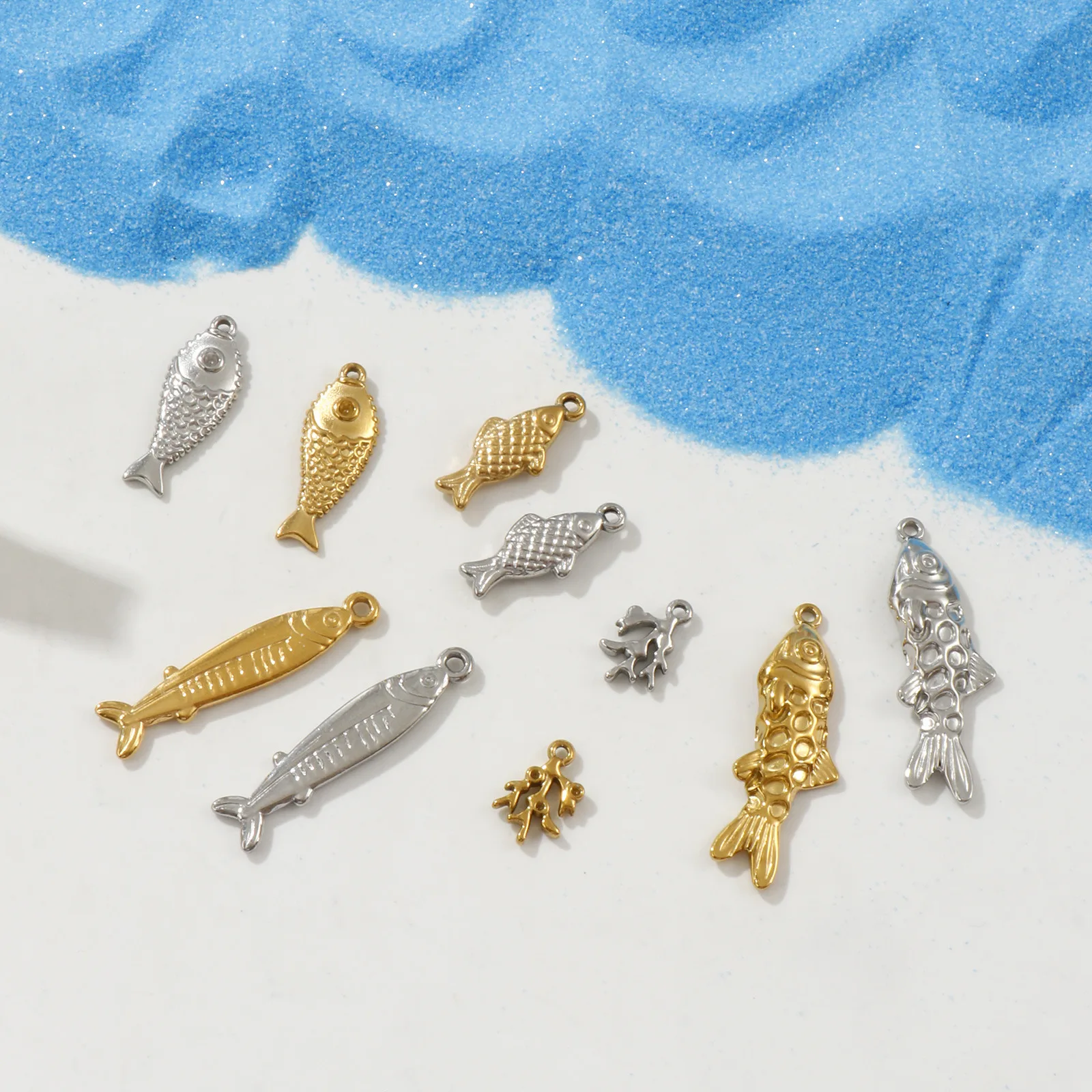 2/5 Stück 304 Edelstahl Ozean Schmuck Charms Fisch Korallen Anhänger für DIY Zubehör Halskette Armband machen Erkenntnisse – Detail 4