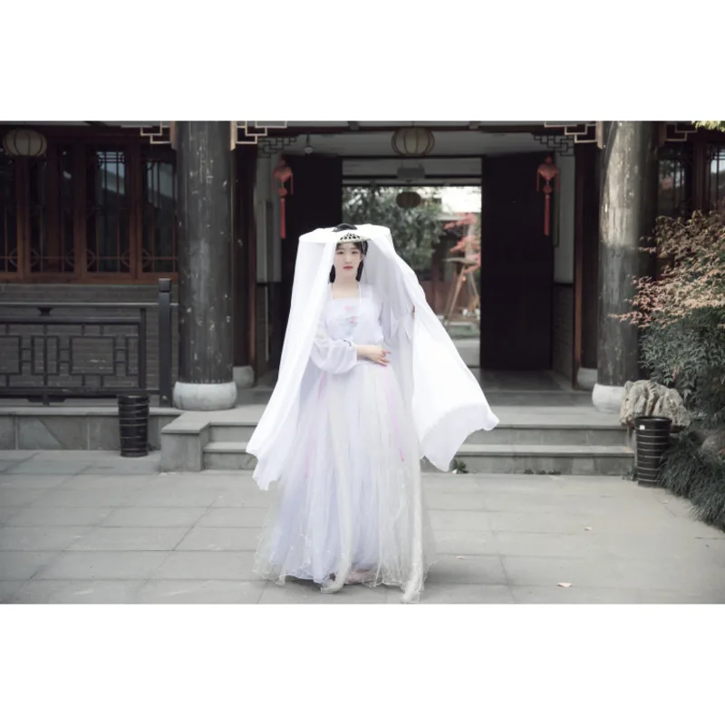 White Flower Bamboo Hat Women Hanfu Accessories Display White Antique Sunscreen Veil Bamboo Hat Curtain Cosplay Head Umbrella