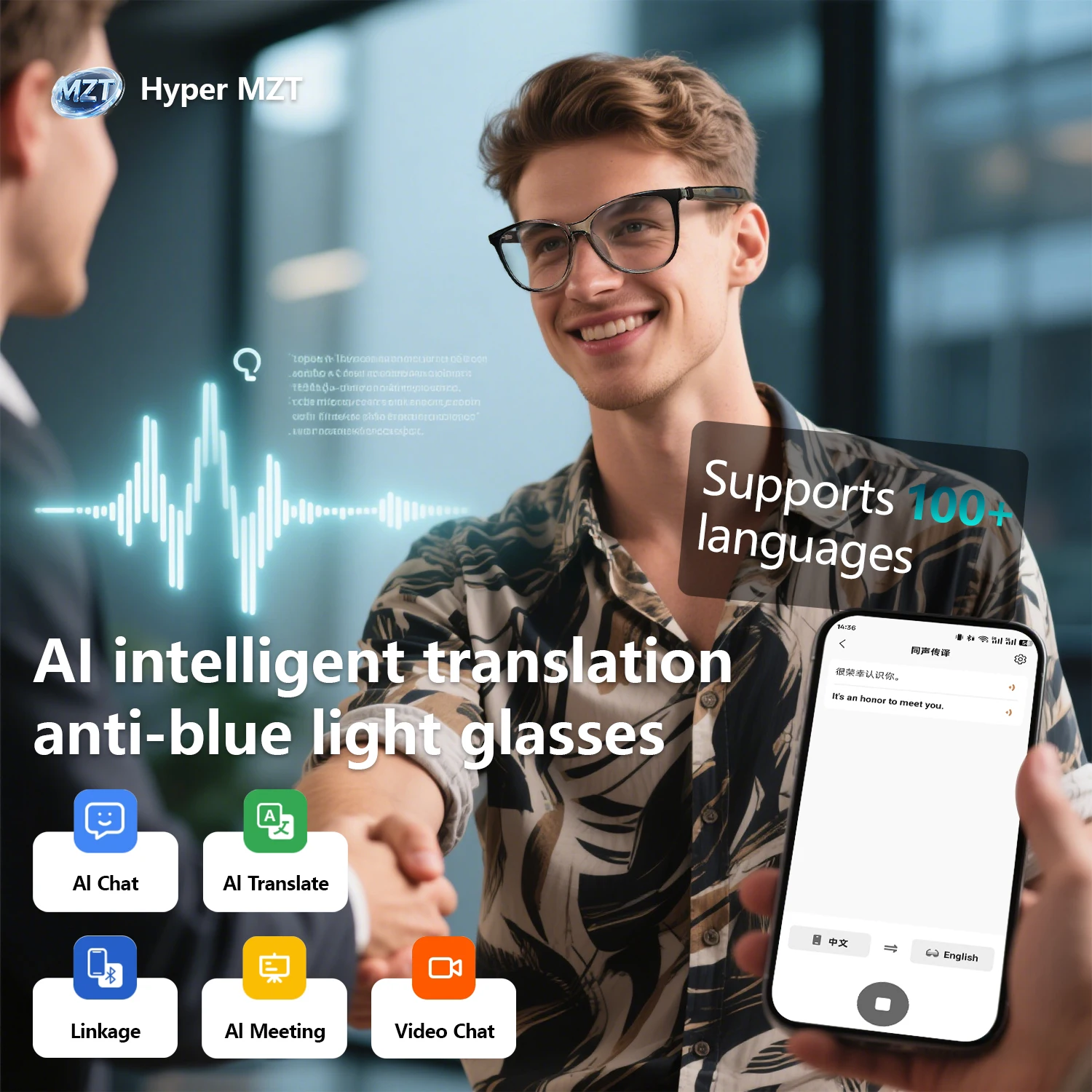 New Smart Glasses AI translation 100+ Languages Make Receive Calls Music Calling Noise Reduction Light BT TWS Glasses Men Women