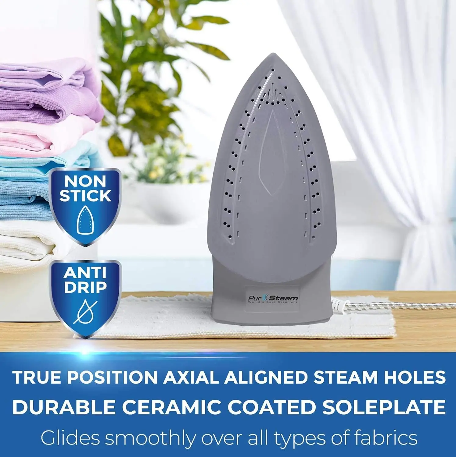 Steam Iron for Clothes 1800W with LCD Screen, Nonstick Ceramic Soleplate, Auto Shutoff, Anti-Drip, Self-Cleaning 4