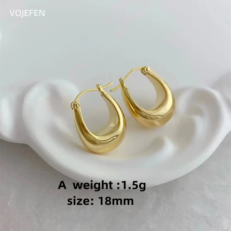 VOJEFEN 18k Gold Hoops AU750 Original Earings Shiny V Women/Men