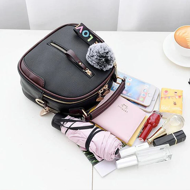 PU Leather Women Small Handbags Hairball Design Crossbody Shoulder Bag Fashion Luxury Ladies Messenger Bags Tote Crossbody Bag Women Handbags Leather Shoulder Bag Pu Crossbody Bag