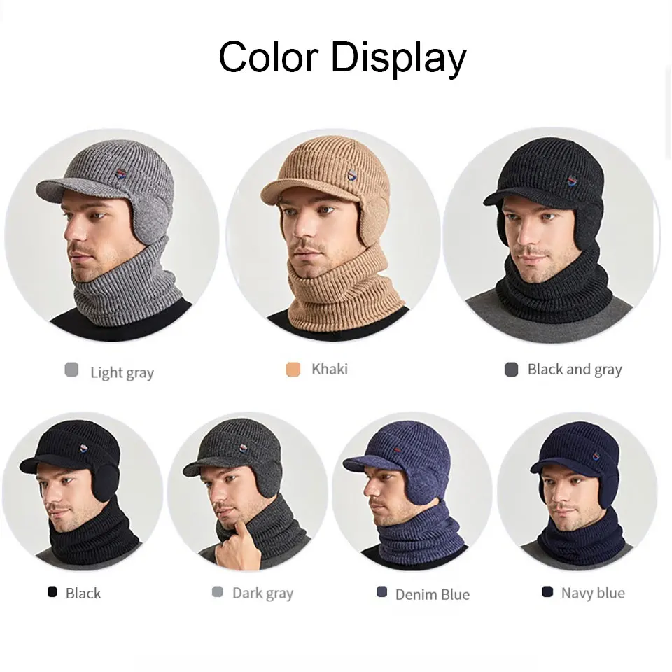 Winter Knitted Hat Scarf Set Pullover Ear Protection Outdoor Sports Bicycle Skiing Running Men Women