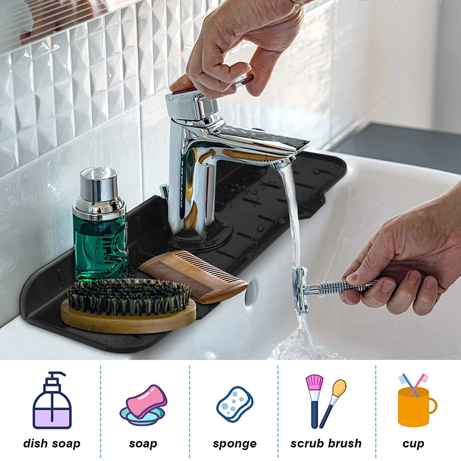 Faucet Absorbent Mat faucet mat,kitchen tools,kitchen faucet splash pad Kitchen Sink Splash Guard Silicone Faucet Splash Catcher Countertop Protector For Bathroom Kitchen Gadgets