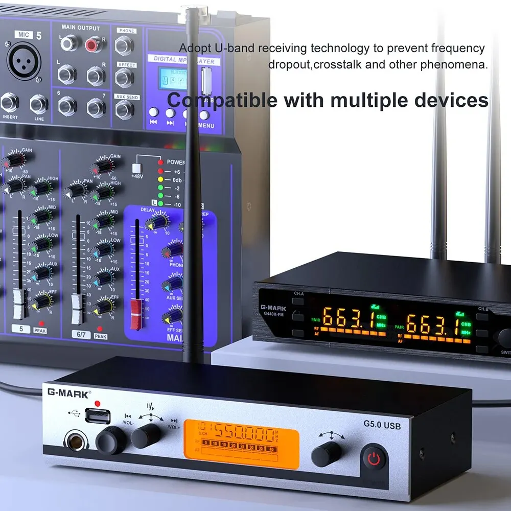 Wireless In Ear Monitor G-MARK G5.0USB UHF Stage Return Frequency Selectable for Singer Guitar Studio DJ