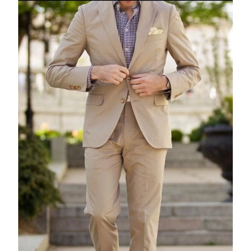 

Elegant 2 Buttons Casual Khaki Mens Suits Two Pieces(Jacket+Pant) Wedding Tuxedo Party Dinner Groom Wear Marriage Suit For men
