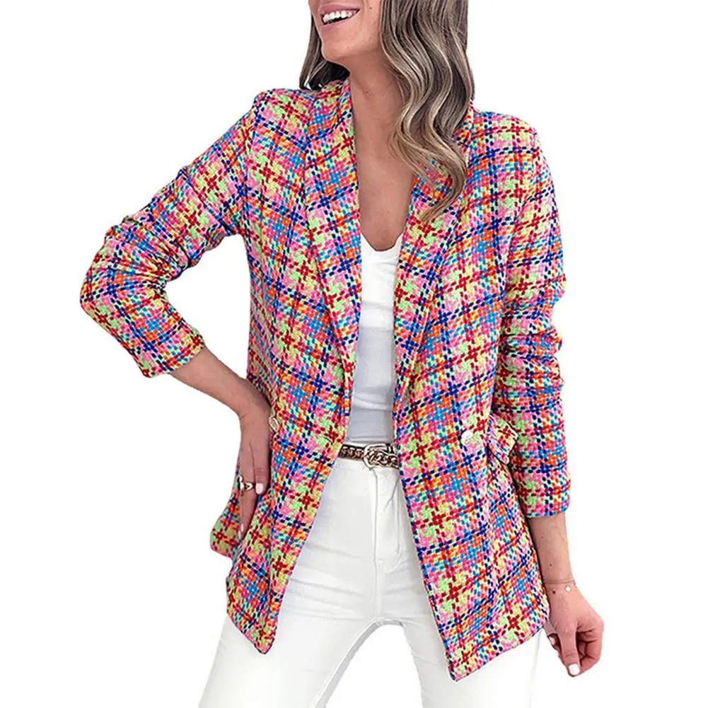 

Chic Irregular Plaid Suit Coat Stylish Plaid Print Suit Coat for Women with Lapel Flap Pockets Slim Fit Jacket for Autumn Winter