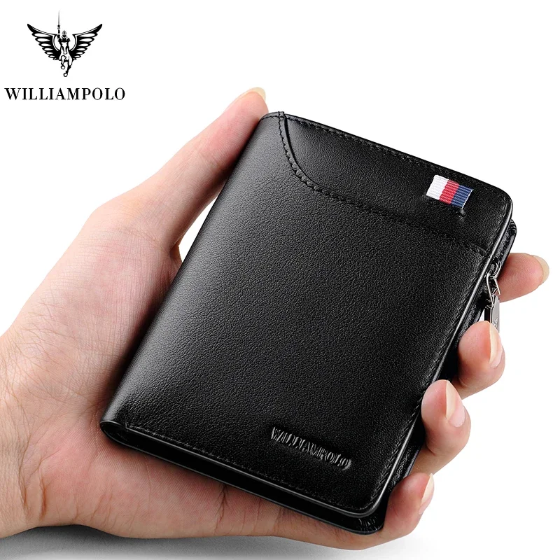Men Short Wallet Luxury Genuine Leather Wallet For Men Women Purse Standard Card Holders High Quality Zipper Wallets 6