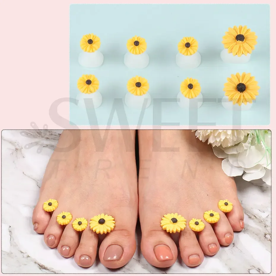 8 Pcs/Pack Silicone Toe Separator Cute Soft Pedicure Tools Daisy Flower Heart Rhinestone Foot Finger Separator Care Tools BES13