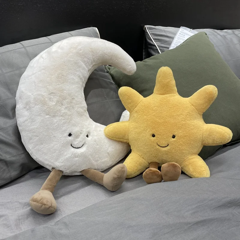 Ins Popular Plush Yellow Sun White Moon Shape Cushion Stuffed Kawaii Throw Pillow Home Decoration Girl Room Pillow Birthday Gift