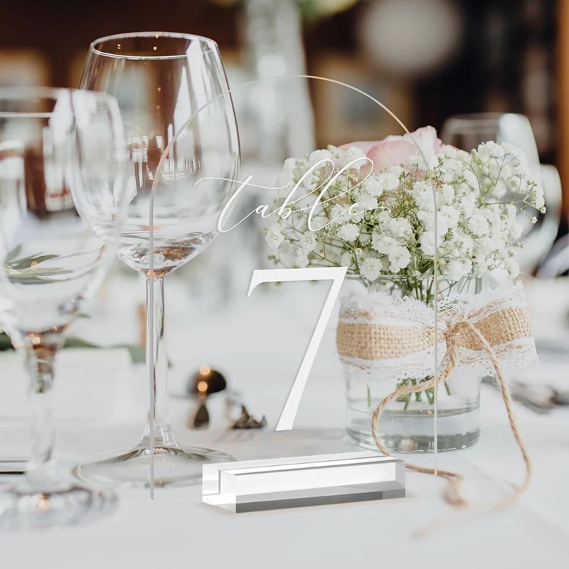 Clear Arch Table Numbers For Wedding,5X7in Arched Acrylic Table Numbers 1-10+Stands,Clear Acrylic Arch Tabletop Sign
