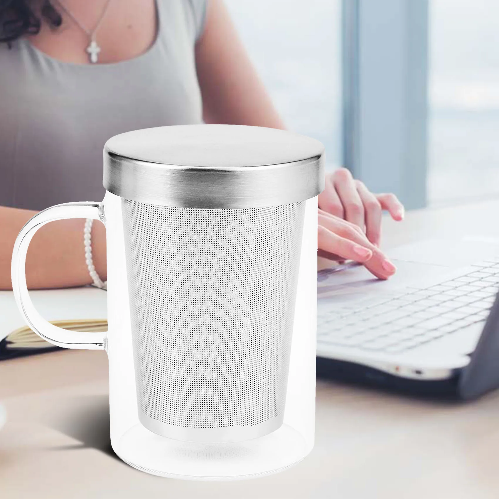 500Ml Travel Heat-Resistant Glass Tea Infuser Mug with Stainless Steel Lid Coffee Cup Tumbler Kitchen Heat-Resistant Large 3