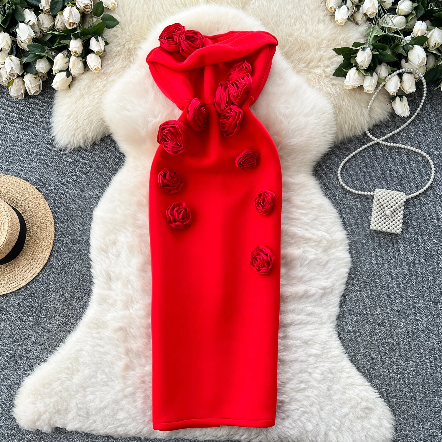 فستان حفلات زهور ثلاثية الأبعاد