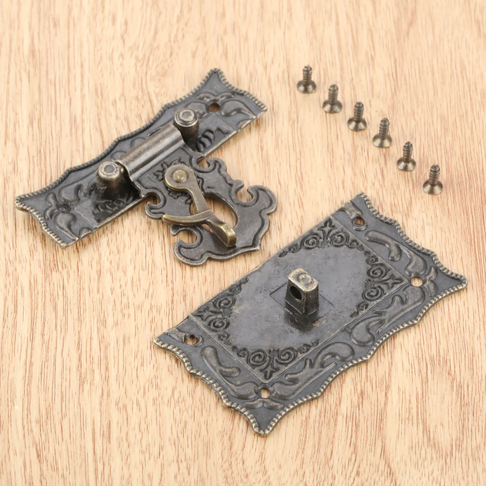 1pc Antique Bronze Box Latch 67*56mm Alloy Clasps Decor Buckle w/screws Jewelry Wooden Gift Vintage Box Hasp Hook Old Chinese