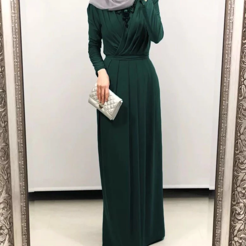 2022 New Ramadan Solid Color Modest Abayas One Piece Prayer Islam Clothing Eid Mubarak Dress Muslim Woman Dress Women Jalabiya