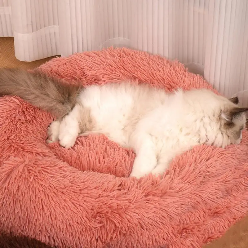 Soft Plush Round Pet Bed Round Plush Donut Cuddler Bed Cushion For Small Dogs And Cats Pet Snooze Sleeping Kennel For