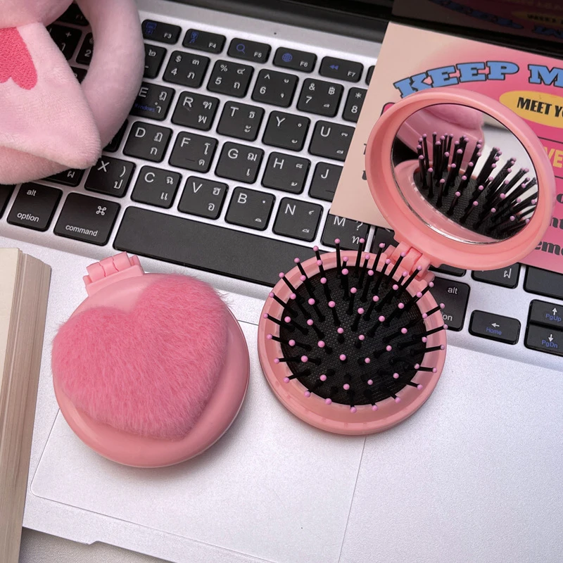 Portable Plush Heart Shaped Hairbrus Folding Massage Comb Head Massage Airbag Comb Anti-Static Girl Hair Combs Styling Tool