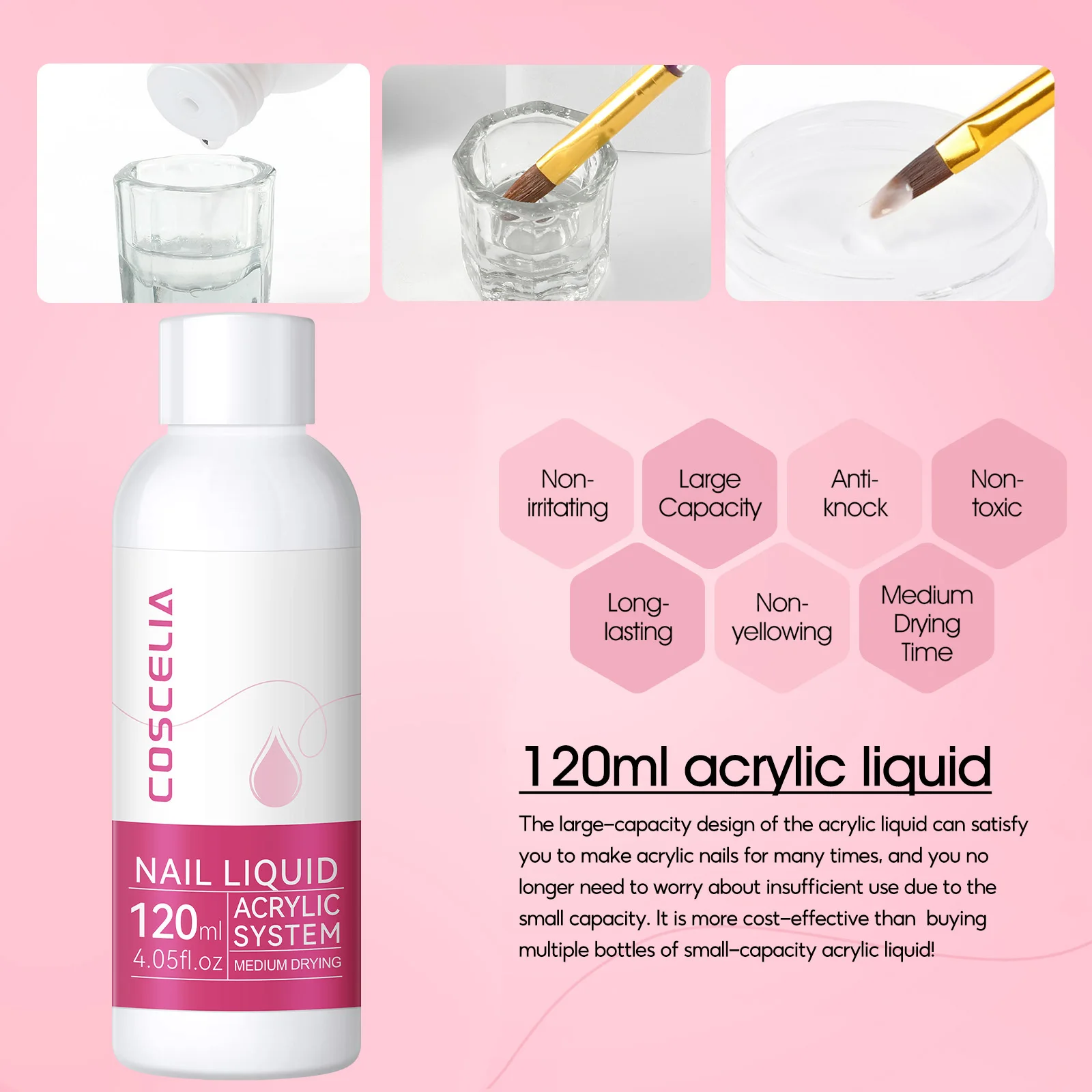 Coscelia Acrylic Nail Kit with 6W Nail Lamp 3PCS 8G Acrylic Powder and 120ML Acrylic Liquid Full Manicure Kit 4