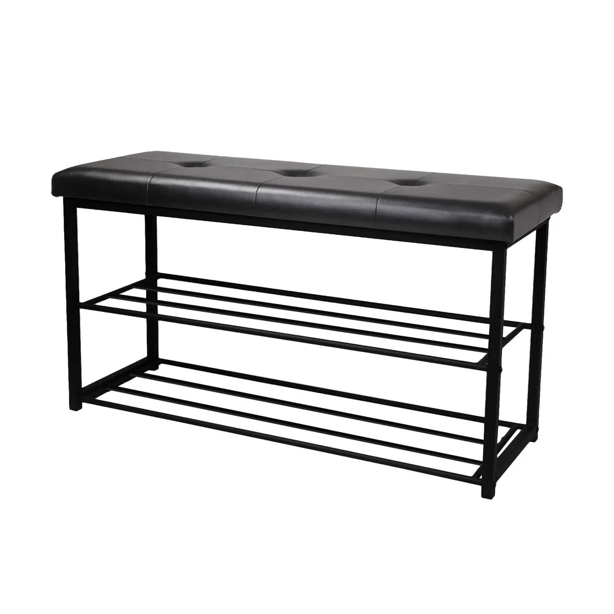 

GIA Design Group 2 Tier Shoe Rack Bench with Padded Black Vegan Leather Seat, Dark Gray