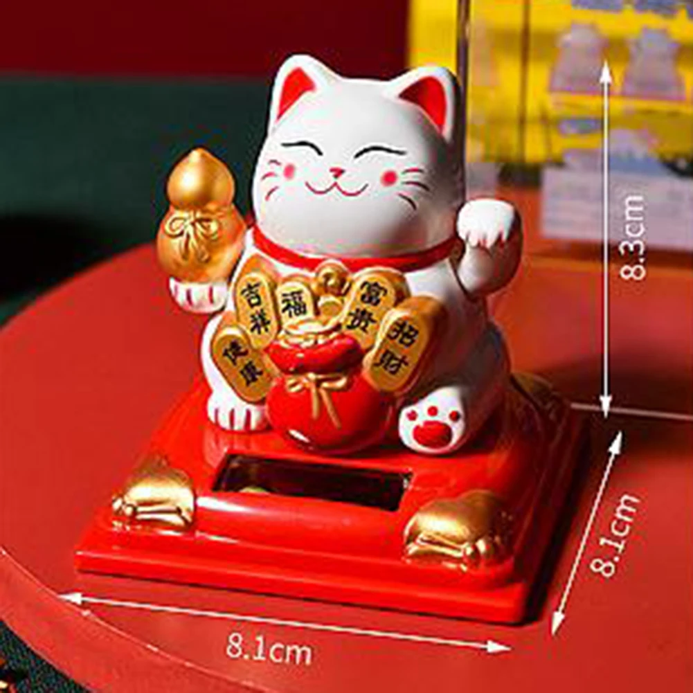 Chat Porte-bonheur Chinois à énergie Solaire - Bras Mobile, 5,1 Cm, Doré, Décoration Bureau, Voiture Ou Maison