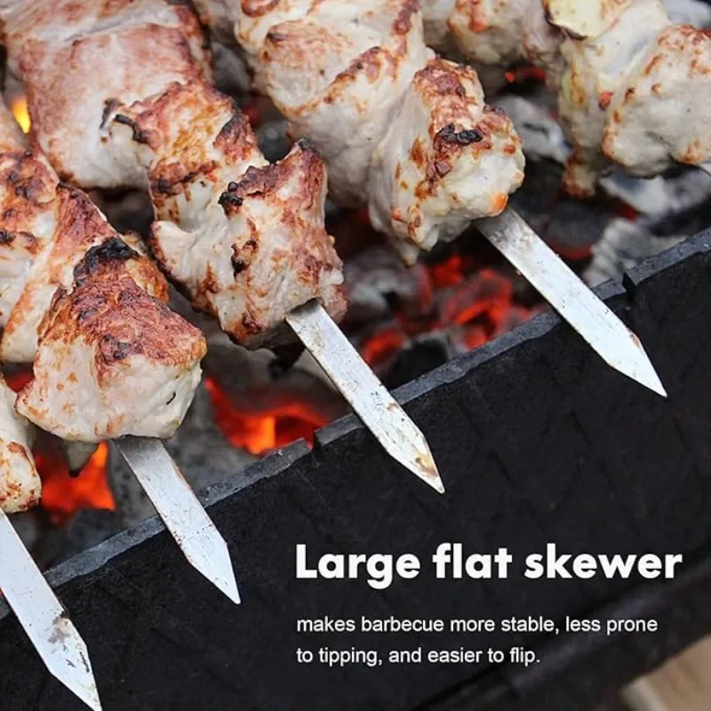 BBQ Fork BBQ Skewers 6-24PCS 55cm Long Handle Kebab Barbecue Grill Sticks Reusable Stainless Steel Outdoor Camping Grill Needle